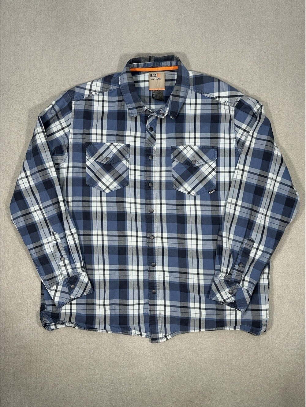 Men’s 5.11 Tactical Plaid Button Up Shirt XL Snap Front Blue Western Workwear